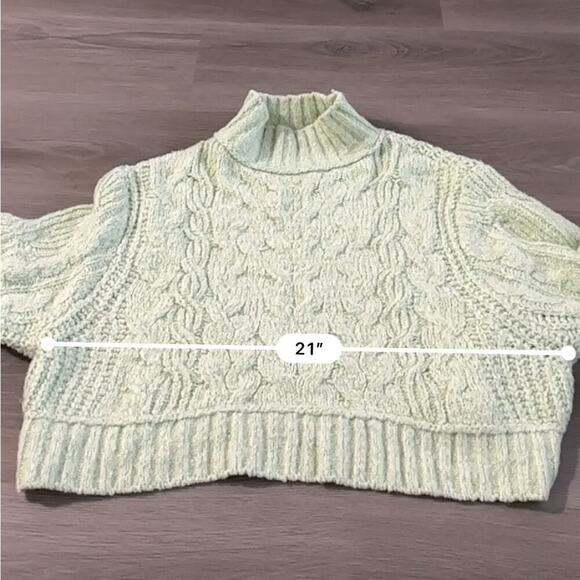 Free People Carousel Mint Green‎ Knit Long Sleeve Cropped Sweater Size XS - Picture 9 of 10